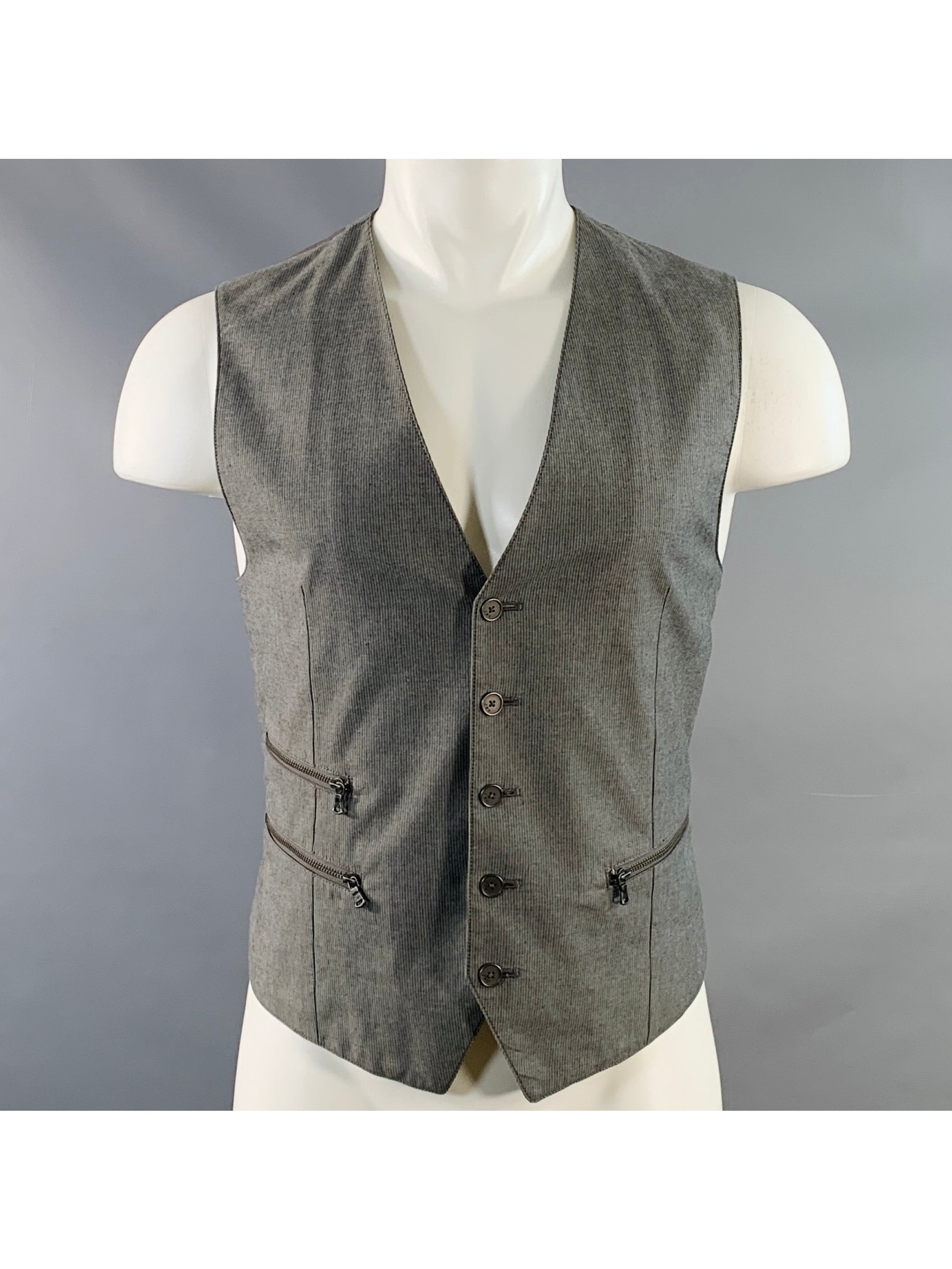 John Varvatos Star Usa Size 40 Grey Charcoal Stripe Cotton Vest